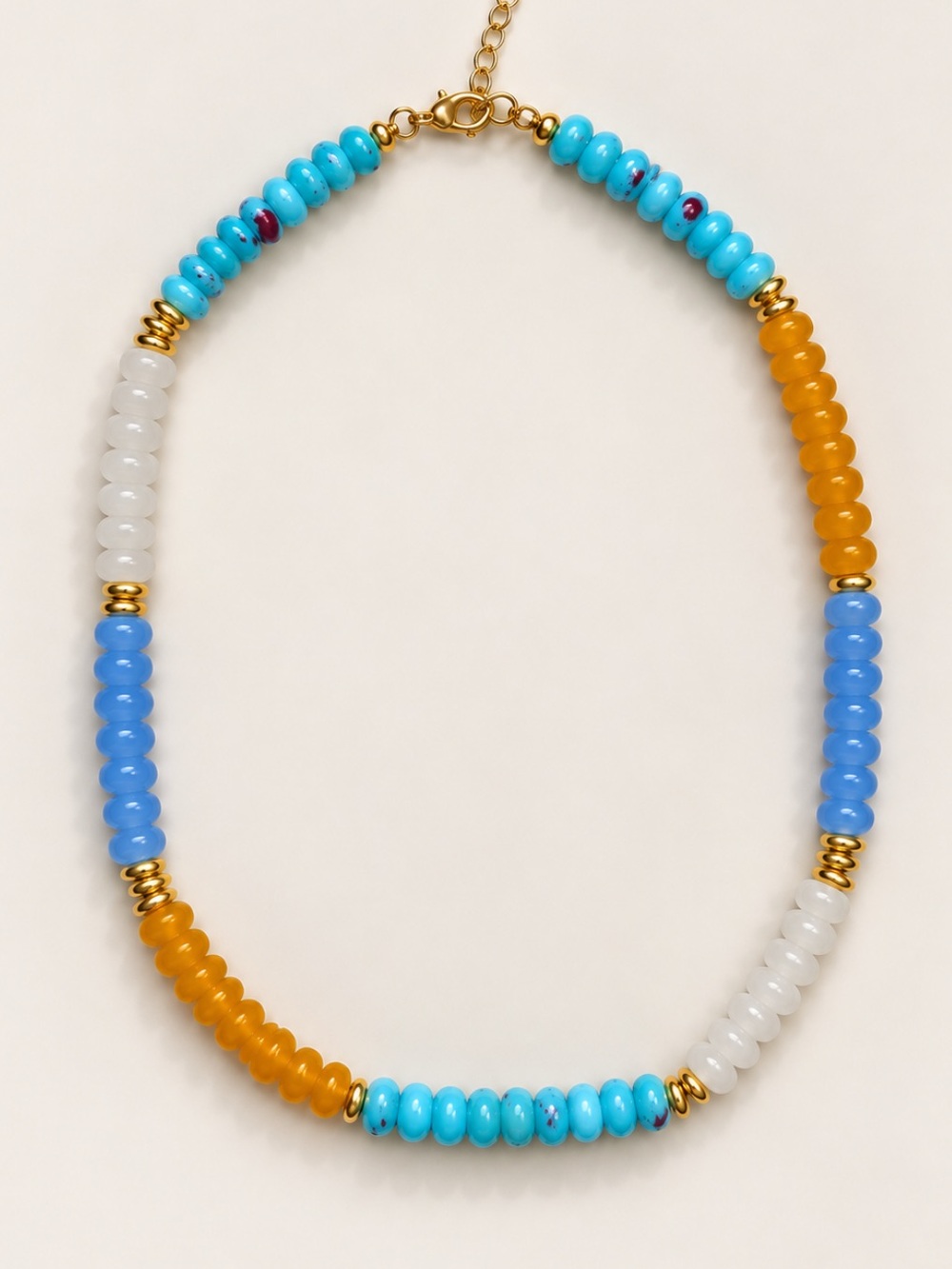 New! Turquoise Orange Colorblock Beaded Necklace NWOT 4010